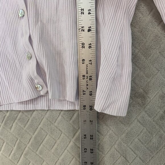 Jessica Ash Womens L Top White Cardigan Mother of Pearl Buttons Rib Knit Fitted - Picture 9 of 16